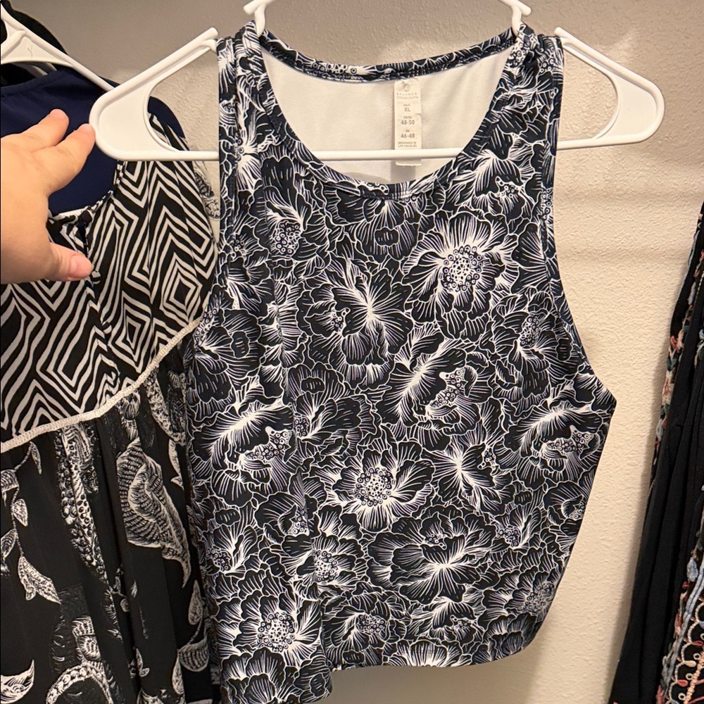 Balance Collection Floral Tank Top - Black and White